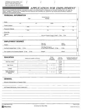 Crown Distributors Employment Application