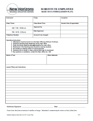 Substitute Employee Basic Data Form