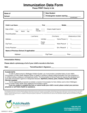 Immunization Data Form