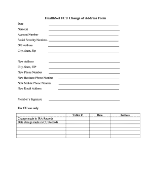 HealthNet FCU Change of Address Form