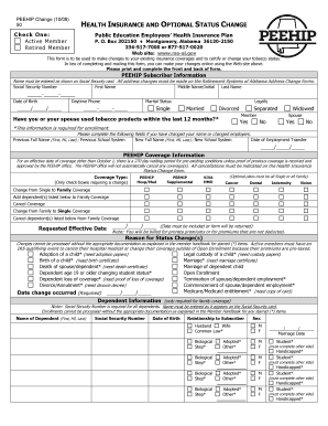PEEHIP Health Insurance Status Change Form