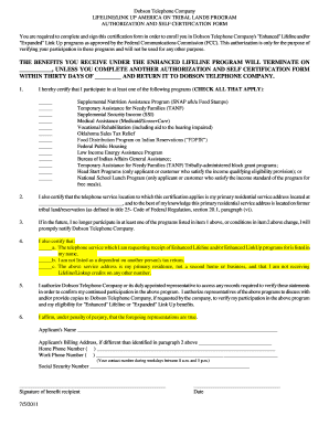 Dobson Telephone Lifeline Link Up Authorization Form