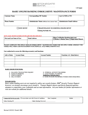 Stonegate Bank Online Banking Enrollment Form