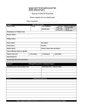 Business Account Opening Worksheet