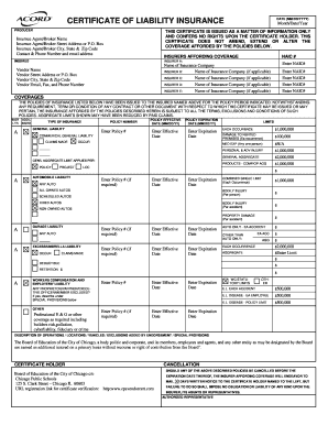 Certificate of Liability Insurance