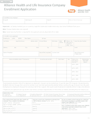 Alliance Health and Life Insurance Enrollment Application