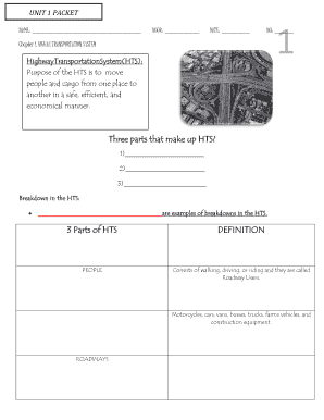 Highway Transportation System Worksheet