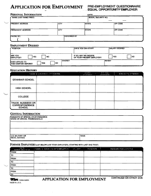 Employment Pre-Employment Questionnaire