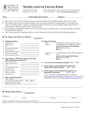 Notification of Change Form