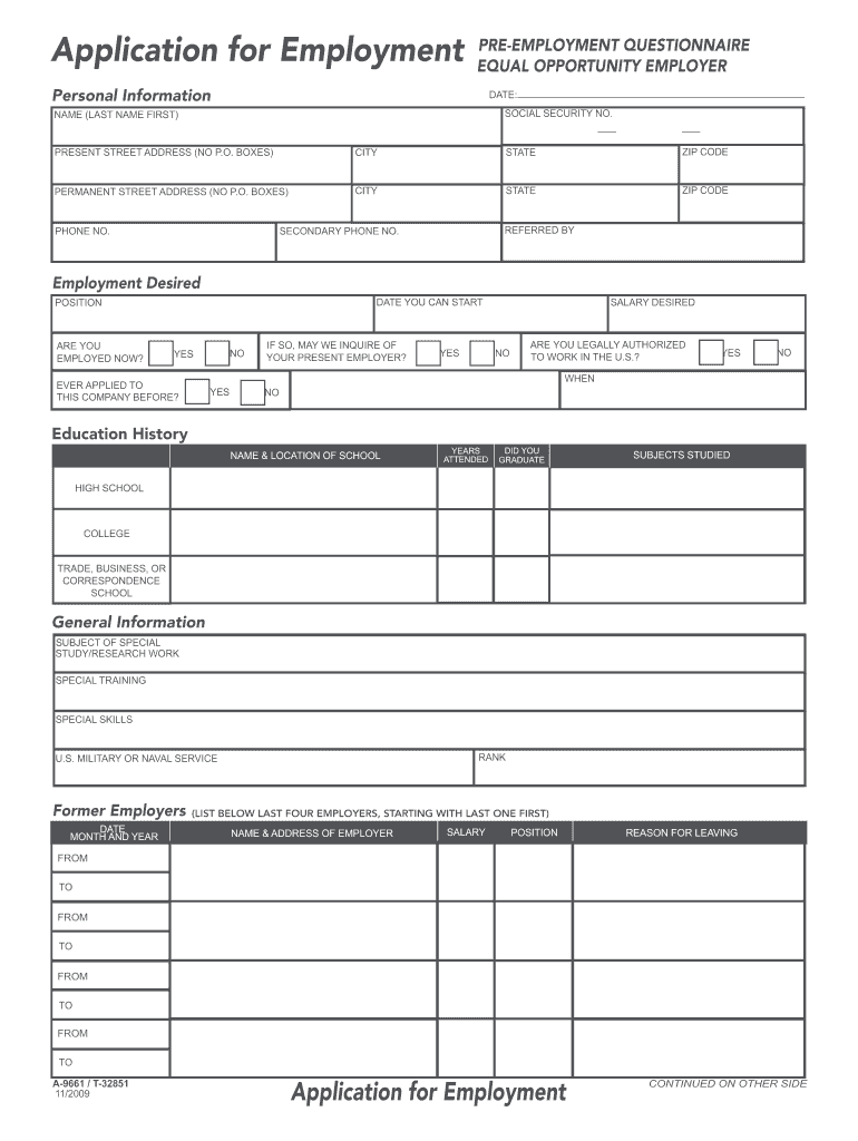 application for employment pre employment questionnaire Preview on Page 1