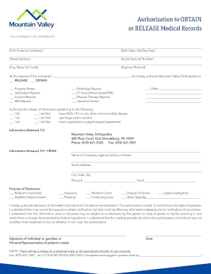 Authorization to Obtain or Release Medical Records