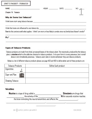Tobacco Education Worksheet
