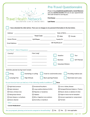 Pre-Travel Health Questionnaire