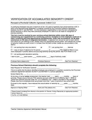 Verification of Accumulated Seniority Credit Form