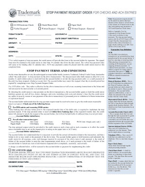 Stop Payment Request Order