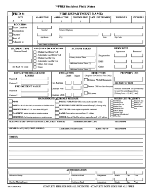 Fire Incident Field Notes Form