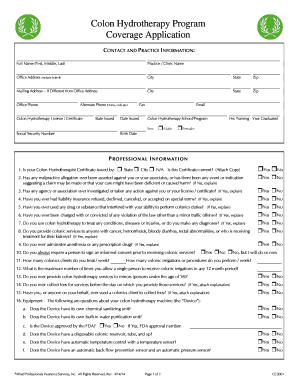 Colon Hydrotherapy Coverage Application