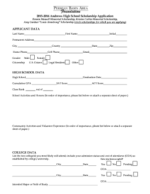 2015-2016 Andrews High School Scholarship Application