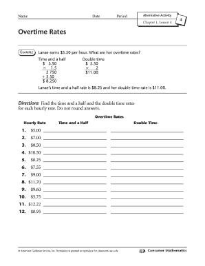 Overtime Rates Worksheet