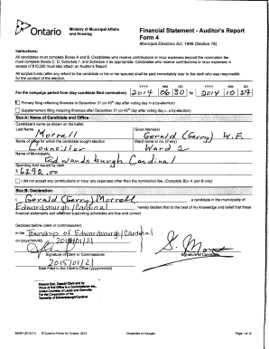 Ontario Municipal Election Financial Statement