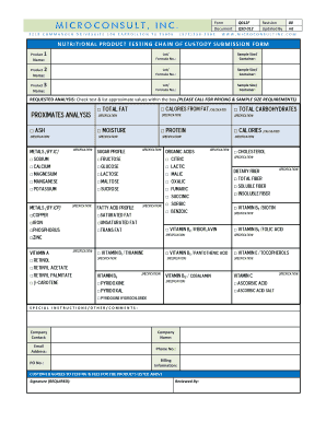Nutritional Product Testing Chain of Custody Submission Form