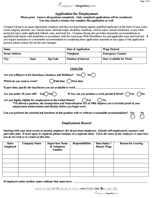 Compass Group Employment Application