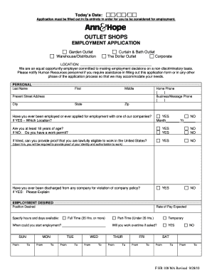 Outlet Shops Employment Application