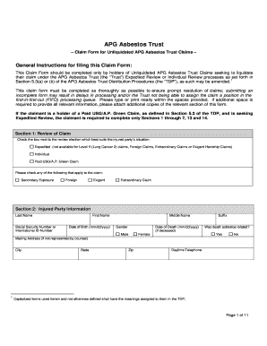 APG Asbestos Trust Claim Form