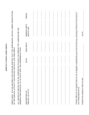 Service Verification Sheet