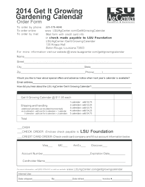 2014 Get It Growing Gardening Calendar Order Form