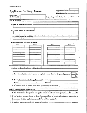 Bingo License Application