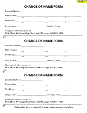 Bowling Change of Name Form
