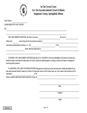 Landlord's Five Day Notice
