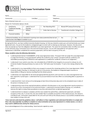 Lease termination letter sample - Early Lease Termination Form - USH Communities