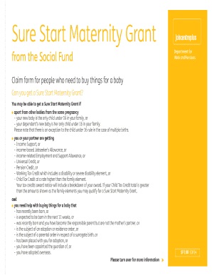 Sure Start Maternity Grant Claim Form