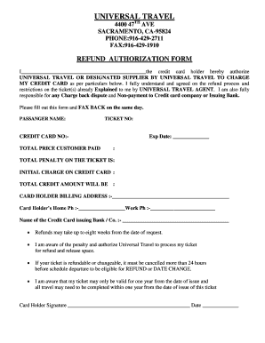 Universal Travel Refund Authorization Form
