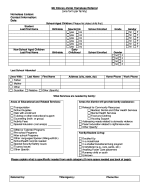 McKinney-Vento Homeless Referral Form