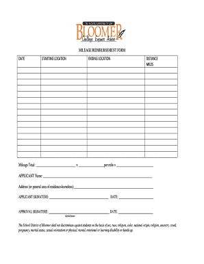 MILEAGE REIMBURSEMENT FORM - Bloomer High School