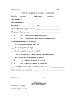 Student Harassment or Bullying Report Form