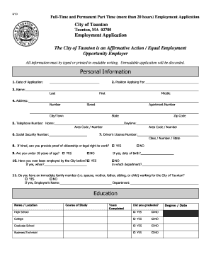 City of Taunton Employment Application