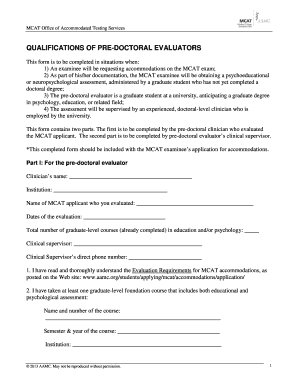MCAT Pre-Doctoral Evaluator Qualifications Form