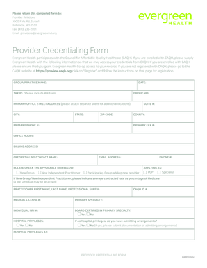 Provider Credentialing Form
