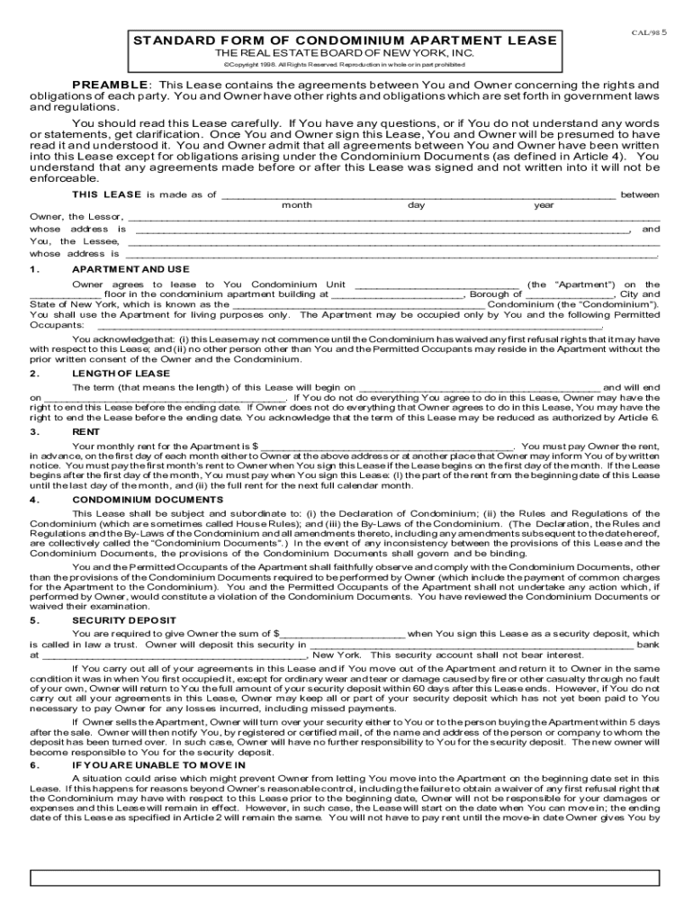 standard form of condominium apartment lease Preview on Page 1