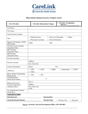 Provider Credentialing Verification Form