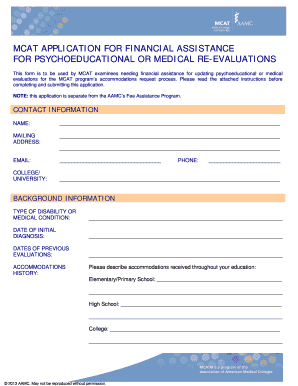 MCAT Financial Assistance Application