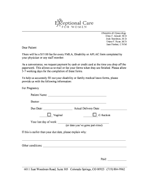 FMLA Disability Form Completion Request