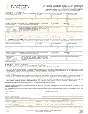 Synchrony Bank Credit Card Application and Agreement