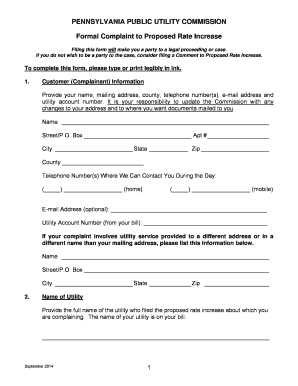 Pennsylvania Formal Complaint to Proposed Rate Increase