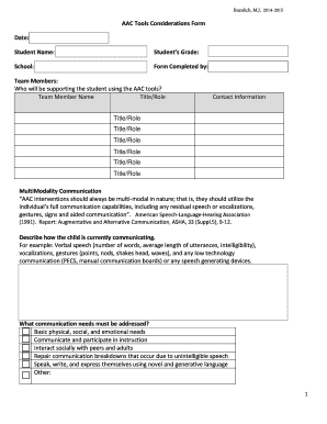 AAC Tools Considerations Form