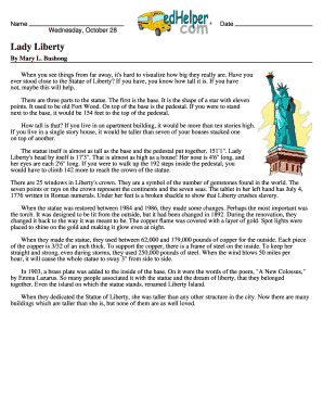 Statue of Liberty Educational Worksheet